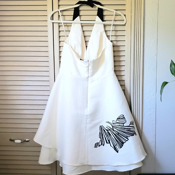 🌱 NWT Halston Heritage A-Line Printed Halter Mini Dress White Size XS/2 - Picture 4 of 12